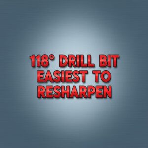 brushed gunmetal vector background with horizontal texture and soft center light. Add bold 3D metallic Bright Red text in all caps, centered, reading: "118° Drill Bit Easiest To Resharpen"